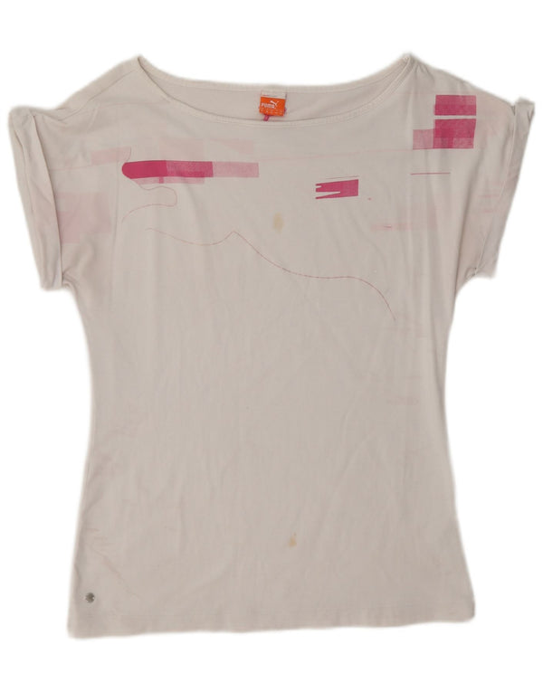 Camiseta feminina Puma UK 12 algodão geométrico branco médio