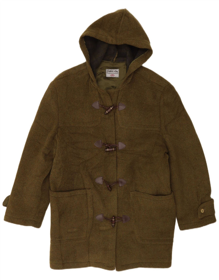 Casaco Duffle feminino com capuz Zip UK 16 grande lã verde