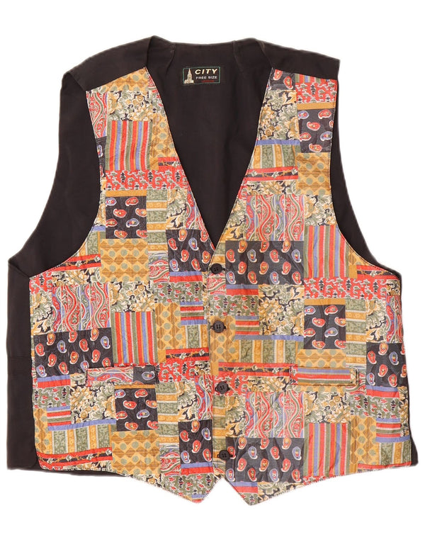 Colete masculino vintage tamanho único patchwork de algodão multicolorido