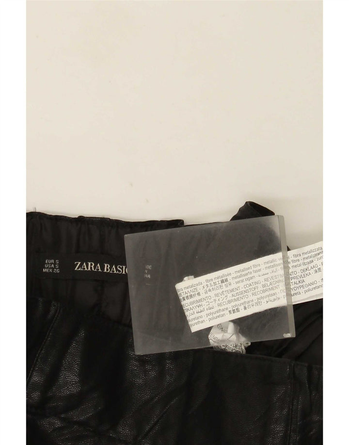 Zara mini saia feminina de couro sintético pequena W26 poliuretano preto