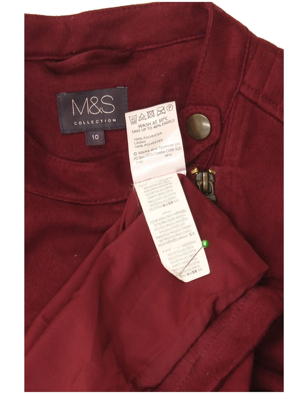 Jaqueta feminina de motociclista Marks & Spencer UK 10 pequena motociclista de poliéster cor de vinho
