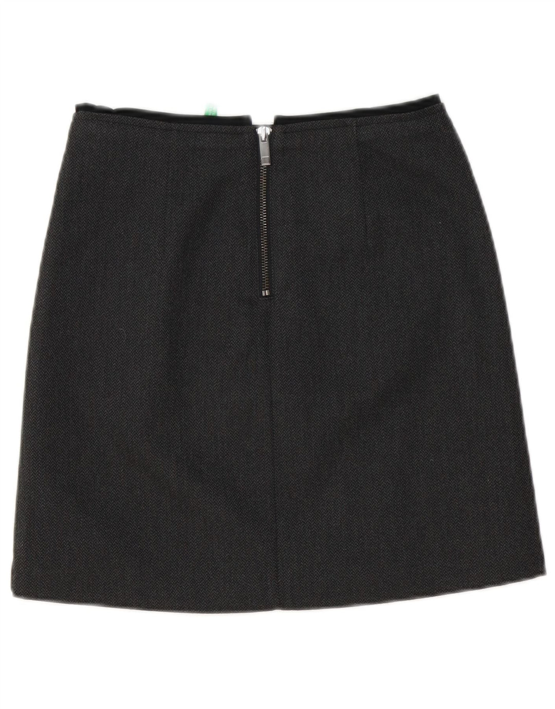 Mini saia feminina Benetton UK 6 XS W27 poliéster espinha de peixe cinza
