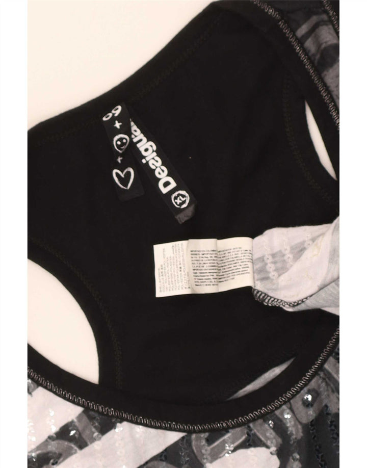 Top de colete gráfico feminino Desigual UK 18 XL preto poliéster