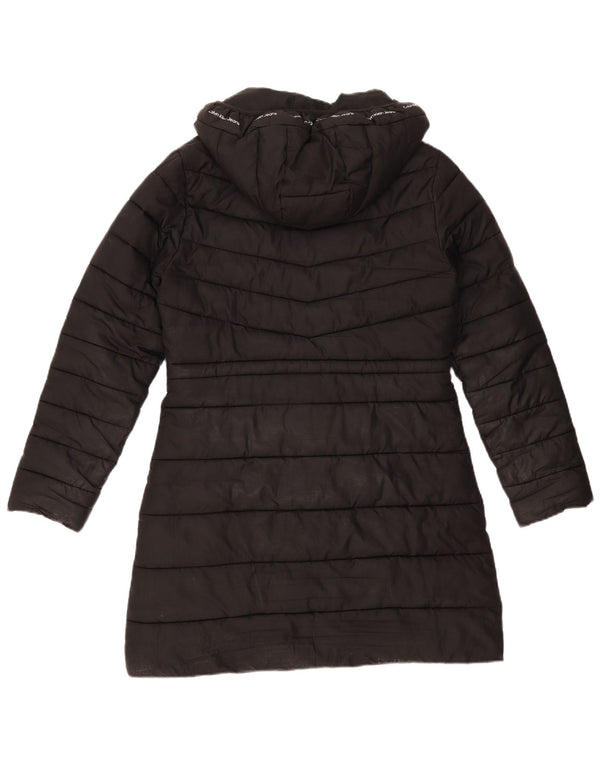 Casaco acolchoado com capuz feminino Calvin Klein UK 14 poliéster preto médio