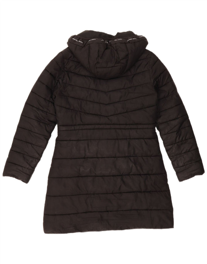 Casaco acolchoado com capuz feminino Calvin Klein UK 14 poliéster preto médio