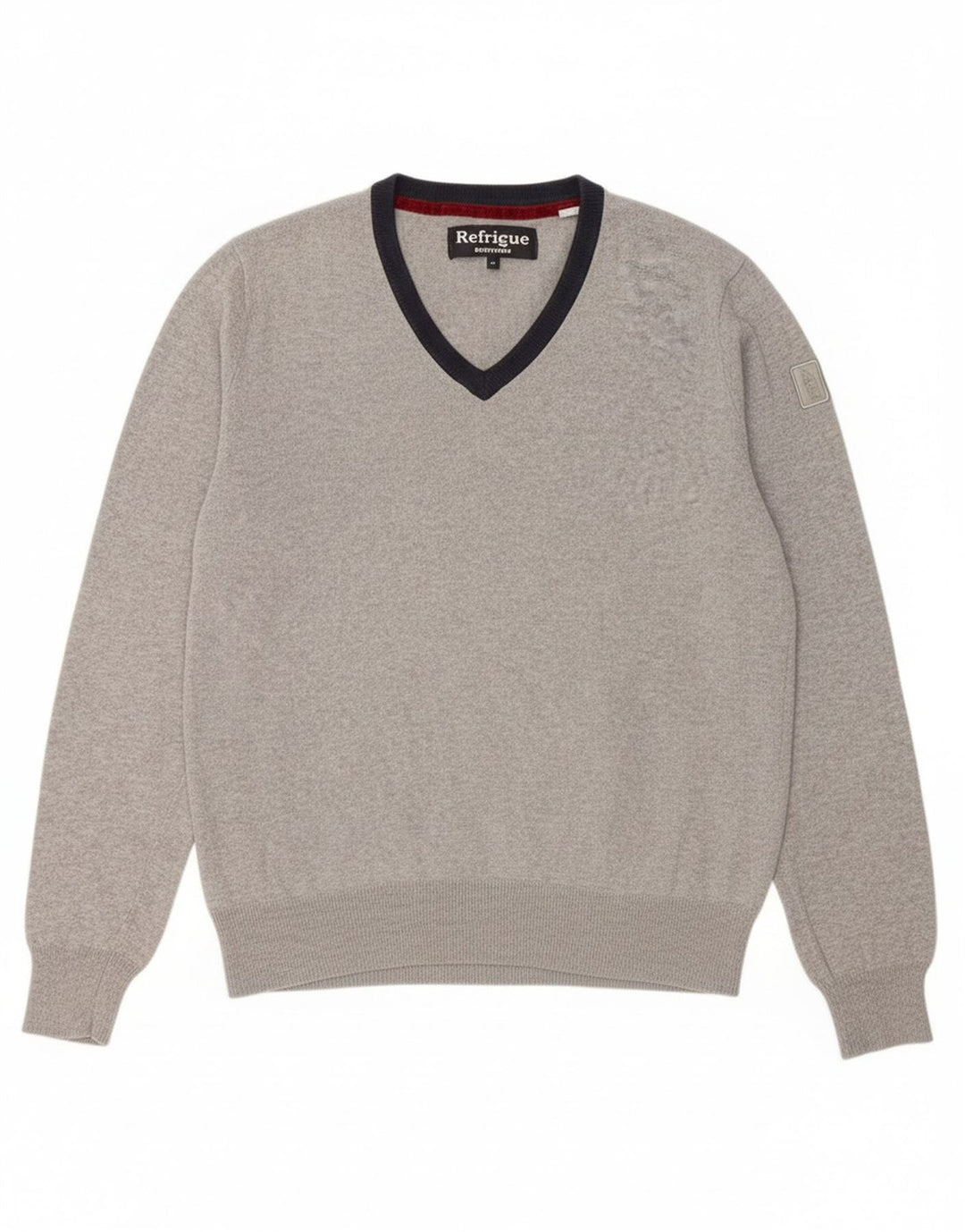 Suéter masculino REFRIGUE com decote em V e algodão colorblock cinza médio