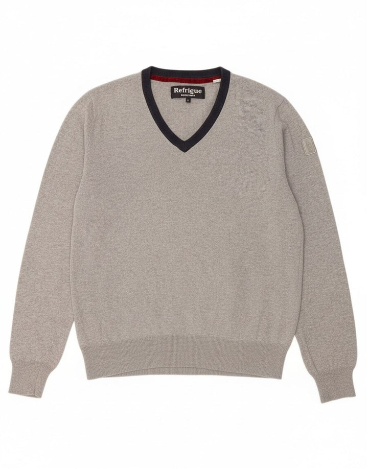 Suéter masculino REFRIGUE com decote em V e algodão colorblock cinza médio
