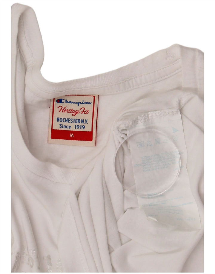 Camiseta feminina Champion Herritage Fit com estampa gráfica UK 12 algodão branco médio