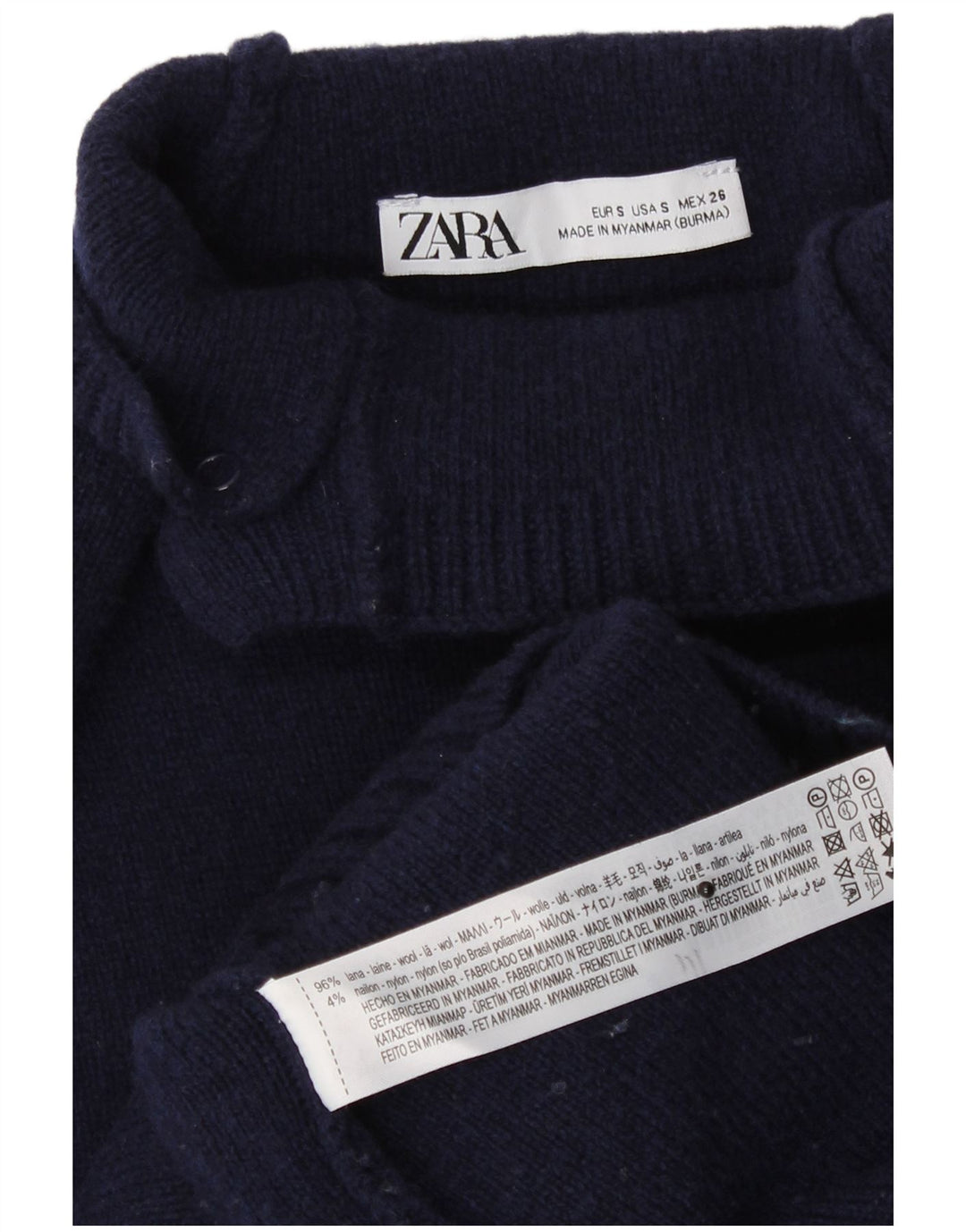 Suéter feminino Zara com gola tartaruga grande, Reino Unido 10, pequeno, azul marinho, lã