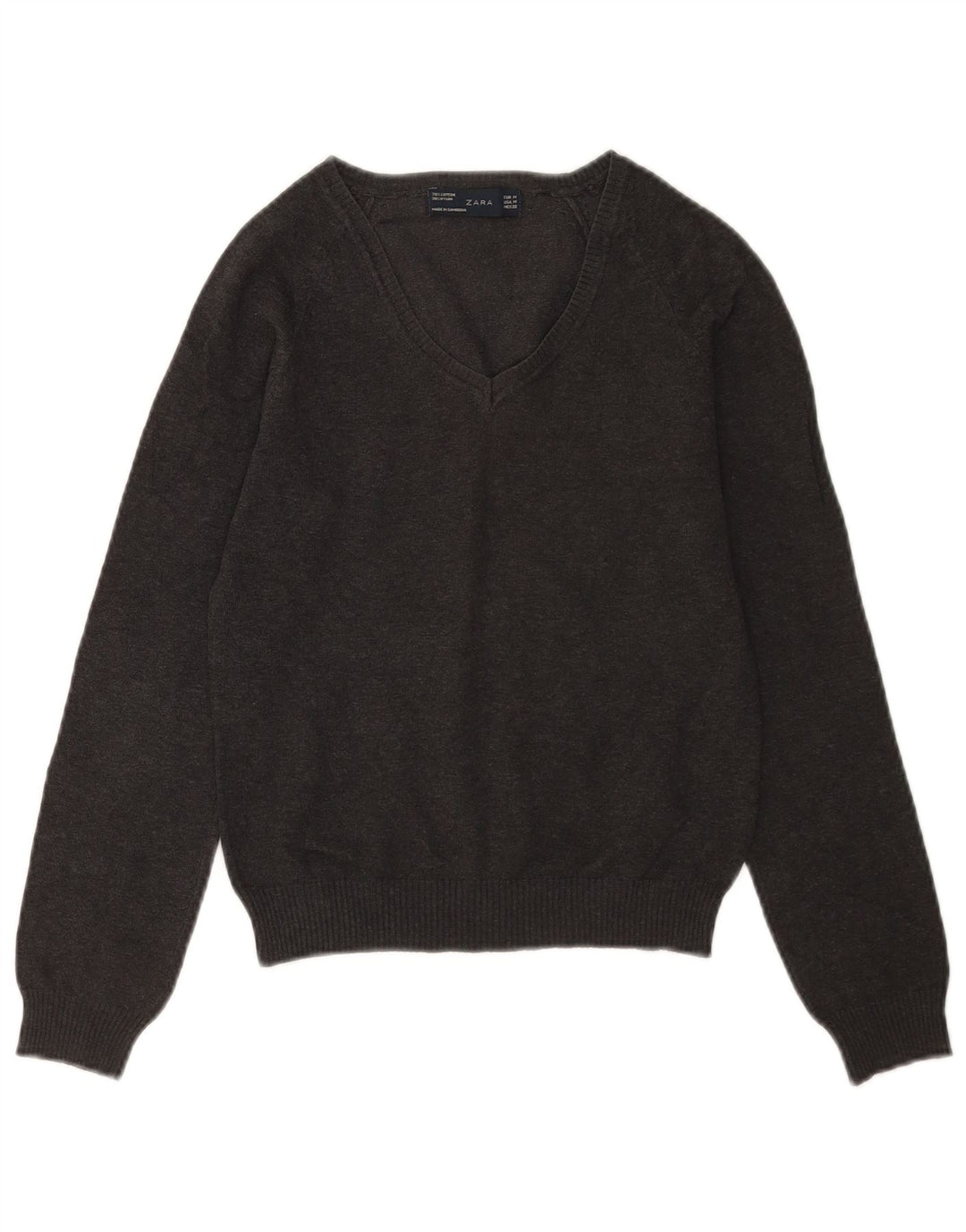 Suéter feminino Zara com decote em V Reino Unido 12 algodão cinza médio