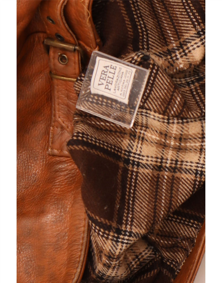 Jaqueta de couro feminina vintage Reino Unido 18 XL couro manchado marrom