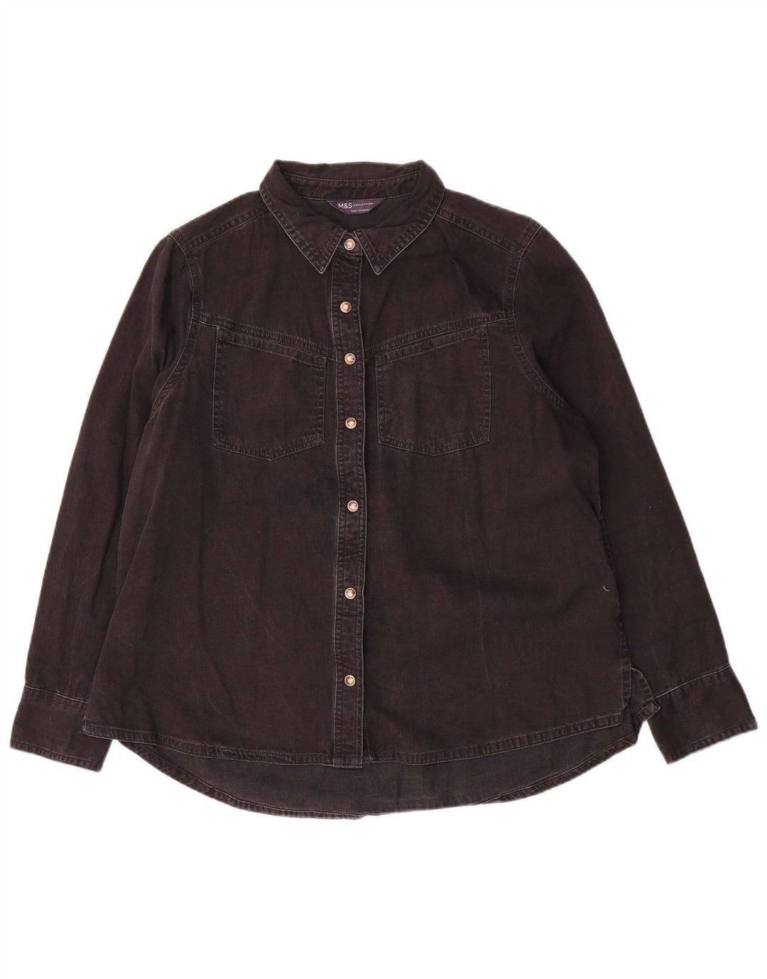 Camisa jeans feminina Marks & Spencer UK 16 grande algodão preto