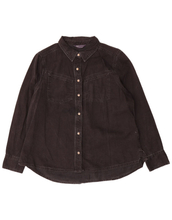 Camisa jeans feminina Marks & Spencer UK 16 grande algodão preto