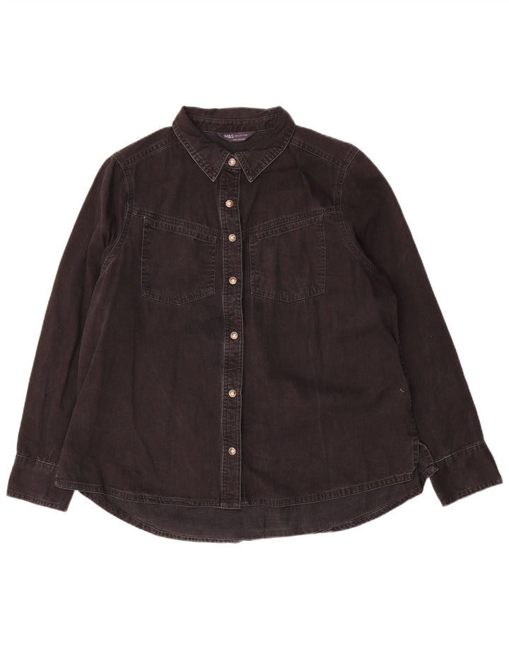 Camisa jeans feminina Marks & Spencer UK 16 grande algodão preto