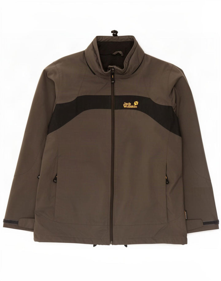Jaqueta de chuva masculina Jack Wolfskin Reino Unido 36/38 cinza médio colorblock poliamida