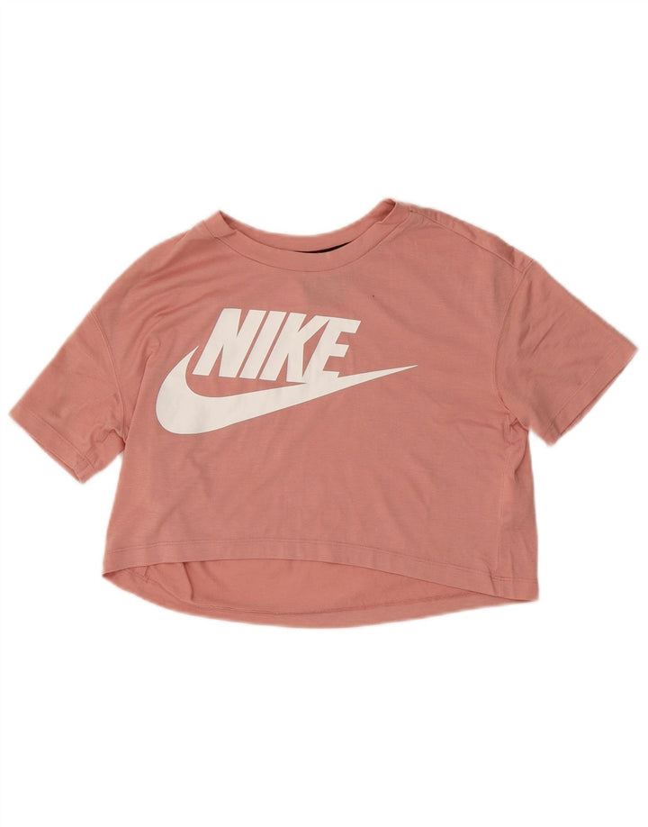 Camiseta feminina NIKE Crop Graphic UK 10 pequena rosa poliéster