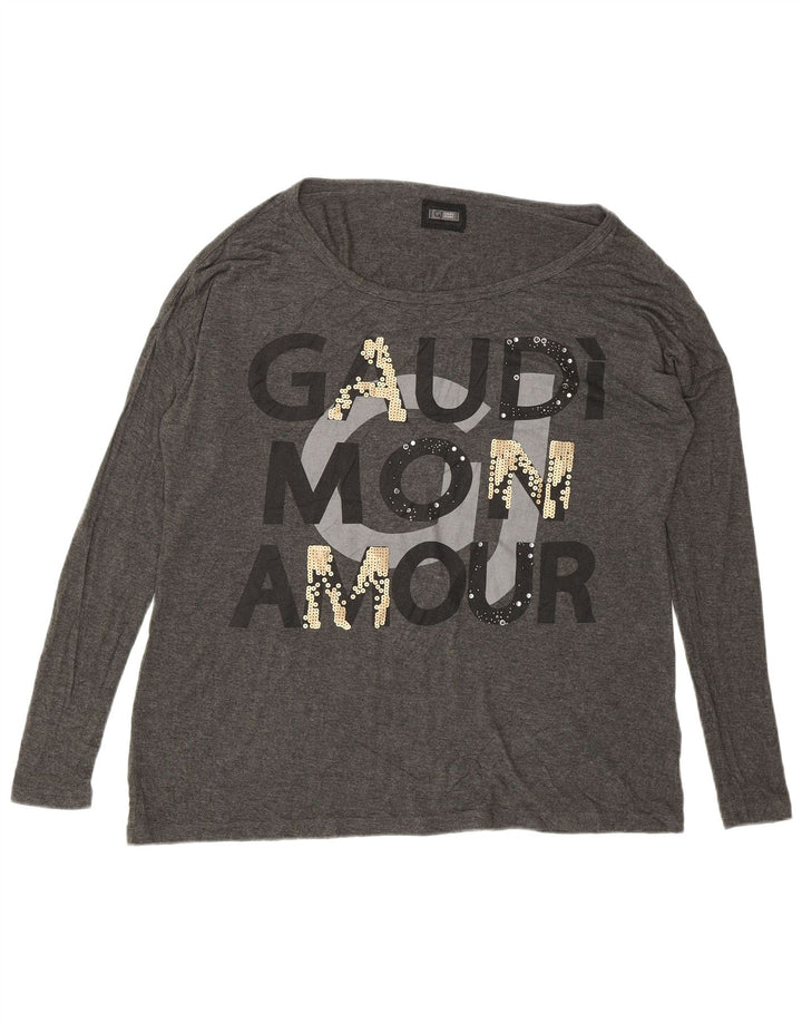 Gaudi Top gráfico feminino oversized manga comprida Reino Unido 10 viscose cinza pequena