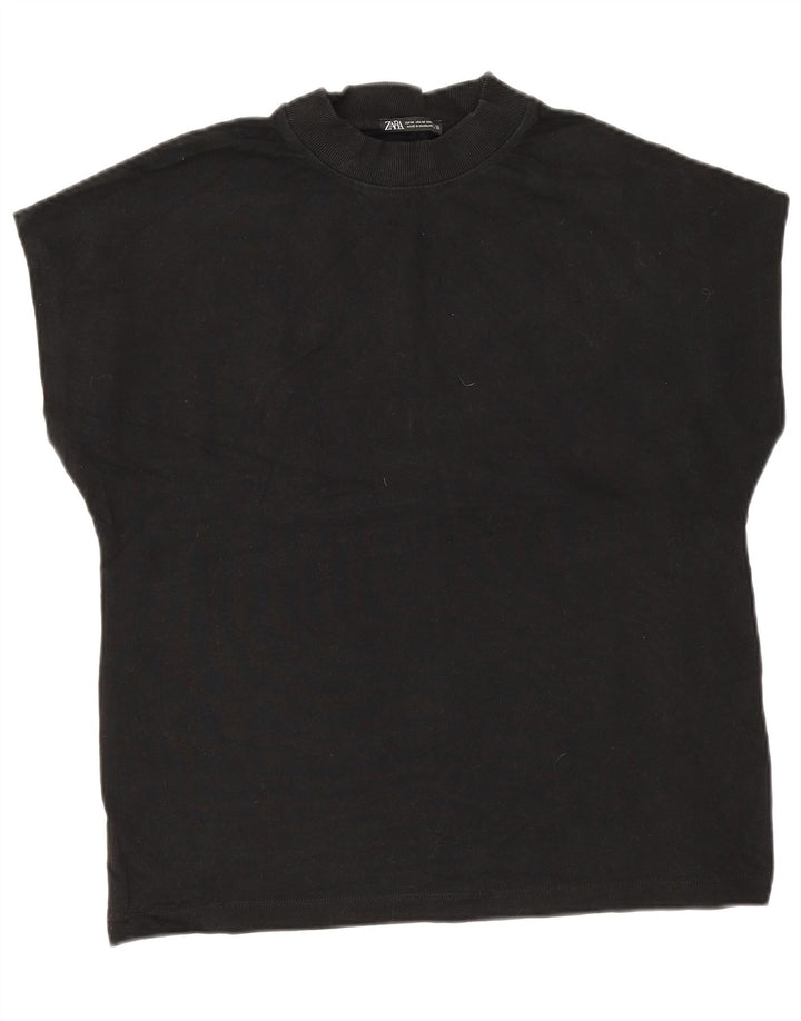Camiseta feminina Zara UK 14 algodão preto médio