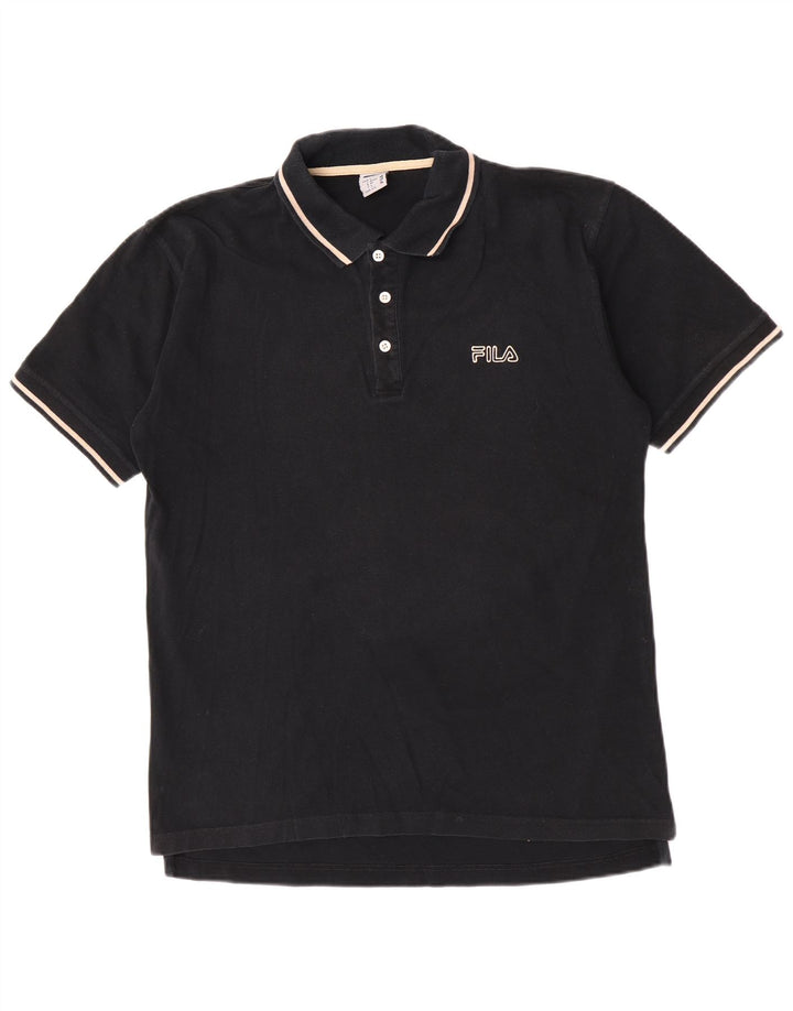 Camisa polo masculina Fila grande algodão listrado preto