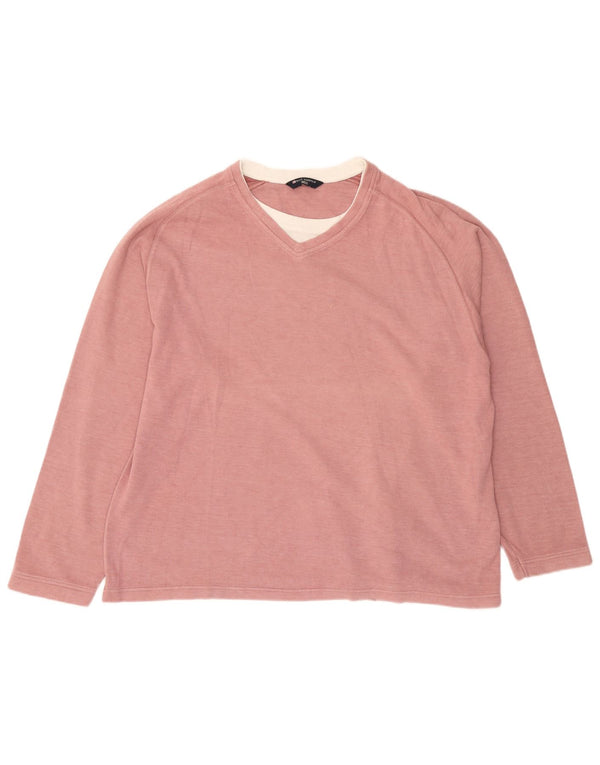 Suéter masculino Marks & Spencer Blue Harbor com decote em V 2XL algodão rosa