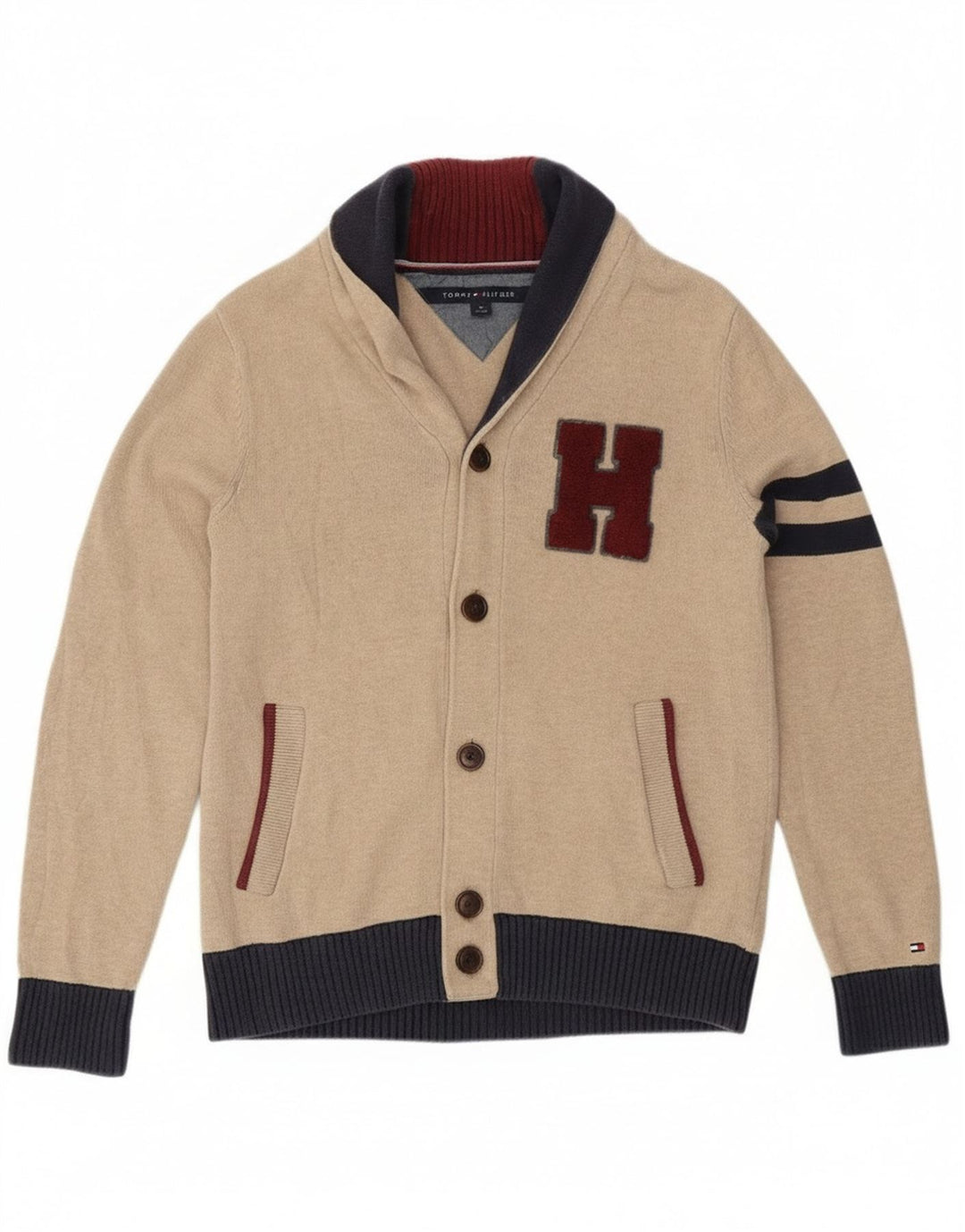 Tommy Hilfiger Suéter Cardigan Gráfico Feminino Reino Unido 10 Pequeno Bege