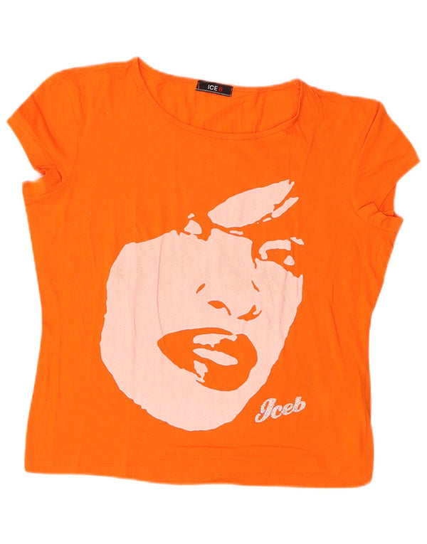 Camiseta feminina com estampa Iceberg UK 18 XL algodão laranja
