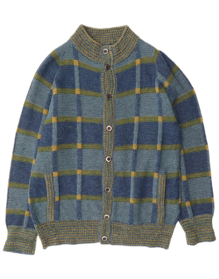 Suéter Cardigan Masculino Vintage IT 52 Grande Xadrez Azul