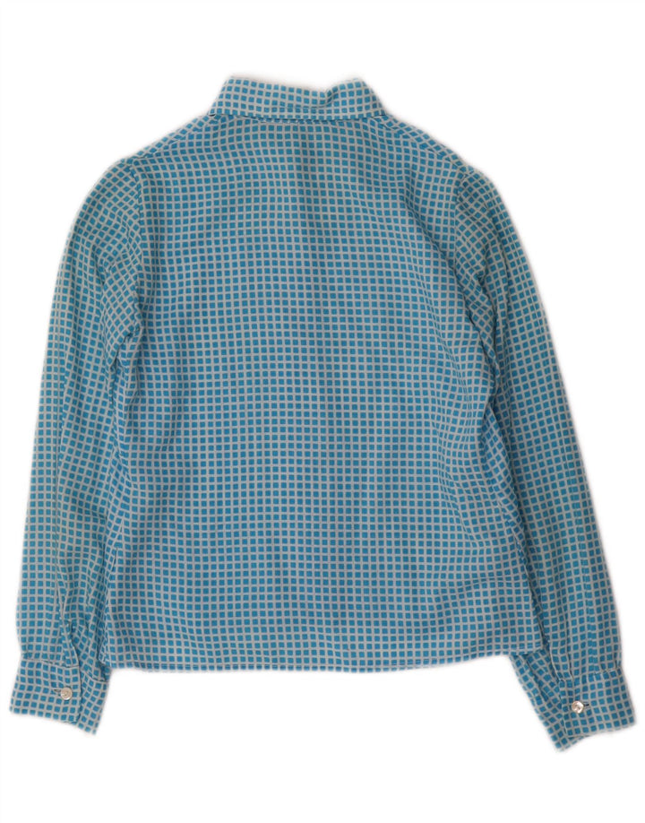 Camisa feminina vintage UK 10 pequena xadrez azul