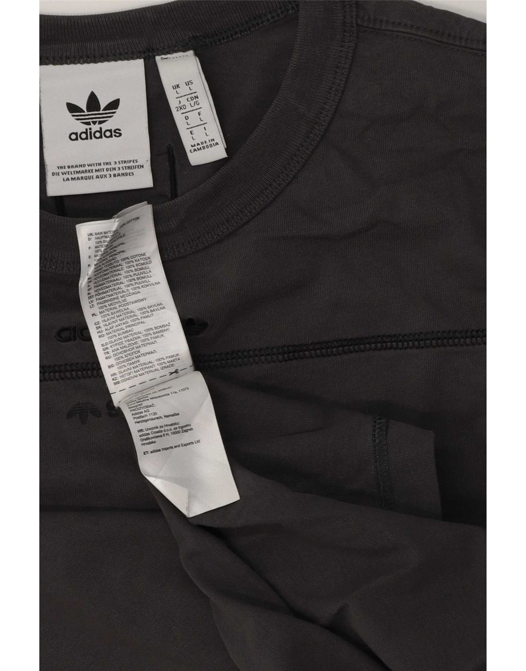 Adidas Mens Camiseta Top Grande Algodão Cinza