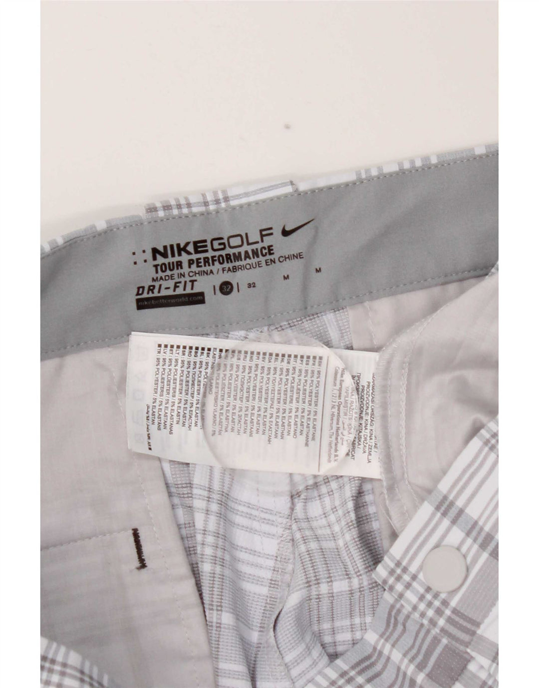Shorts masculino Nike Dri Fit Chino W32 poliéster xadrez cinza médio