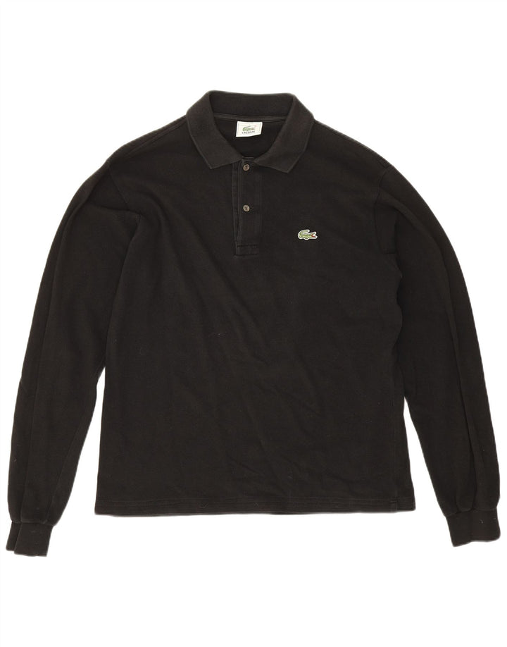 Camisa polo masculina de manga comprida Lacoste tamanho 4 médio algodão preto