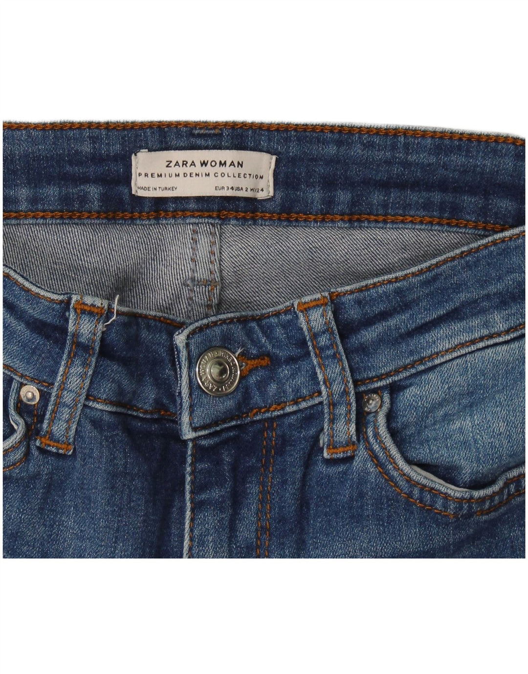 Zara Calça jeans feminina larga EU 34 2XS W24 L31 Azul