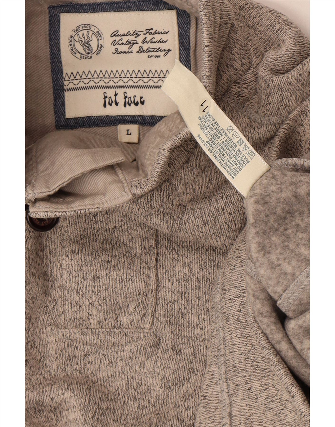 FAT FACE Mens Airlie Botão Pescoço Moletom Jumper Grande Cinza Salpicado