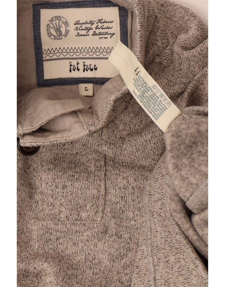 FAT FACE Mens Airlie Botão Pescoço Moletom Jumper Grande Cinza Salpicado