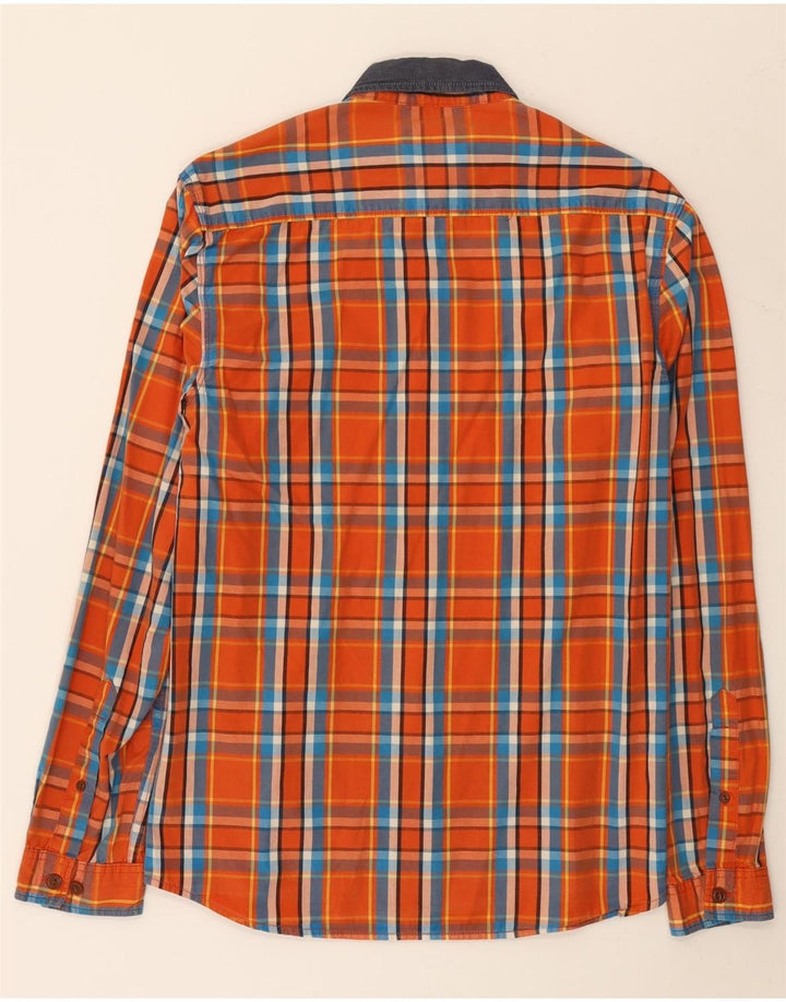 Camisa masculina JACK & JONES de algodão xadrez laranja médio