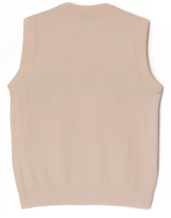 Suéter cardigã masculino vintage sem mangas IT 52 algodão geométrico branco grande