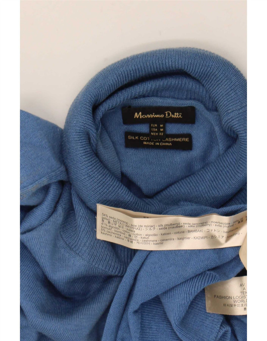 Suéter feminino Massimo Dutti com gola redonda Reino Unido 14 seda azul médio