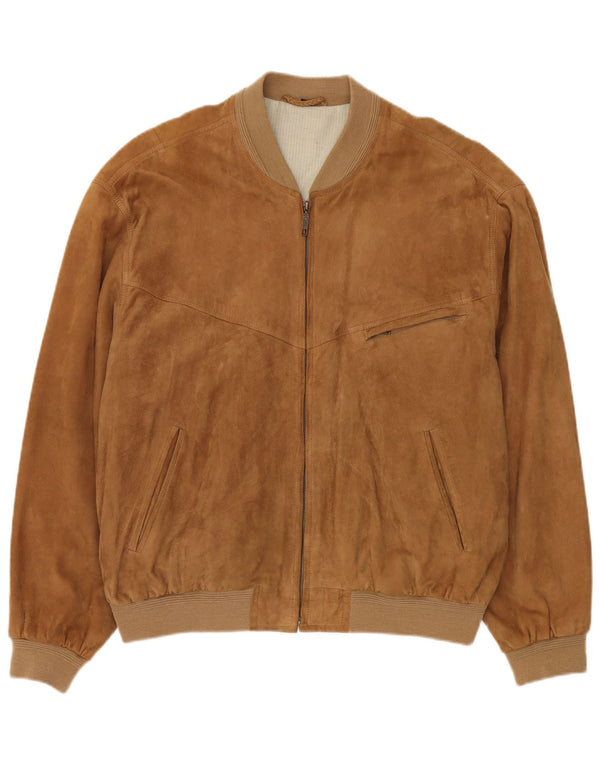 Jaqueta bomber masculina de camurça McNeal Reino Unido 44 2XL couro bege