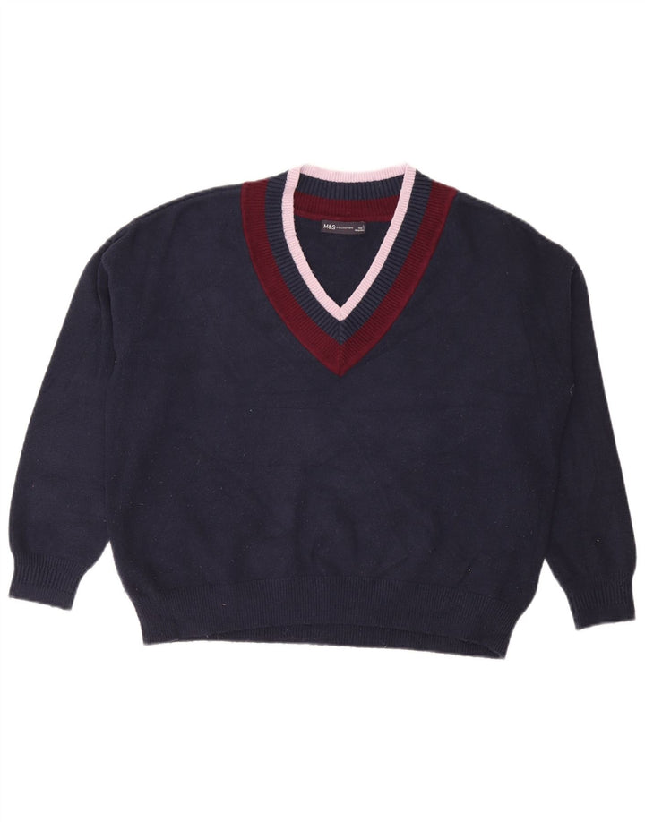 Suéter feminino Marks & Spencer com decote em V Reino Unido 16 grande azul marinho