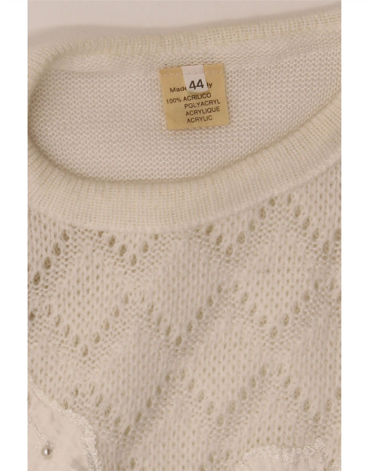 VINTAGE Womens Crew Neck Jumper Sweater IT 44 Medium White Acrylic Vintage Vintage and Second-Hand Vintage from Messina Hembry 