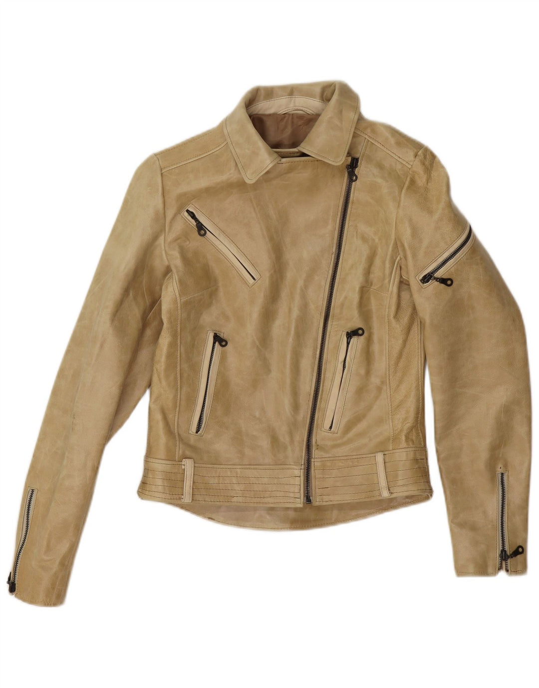 Jaqueta vintage feminina de couro para motociclista UK 4 XS bege