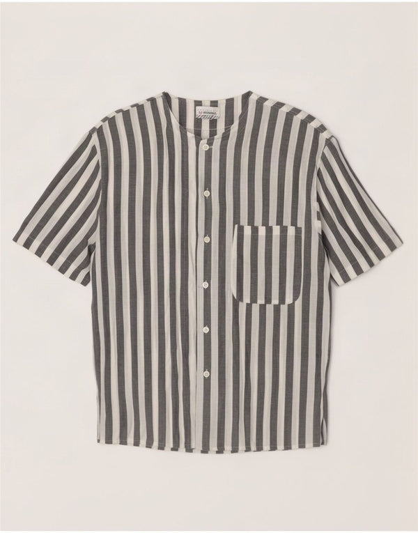 Camisa masculina de manga curta Stefanel de algodão listrado branco médio