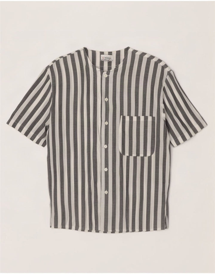 Camisa masculina de manga curta Stefanel de algodão listrado branco médio