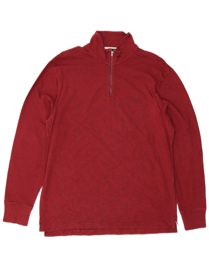 Suéter masculino J. CREW com zíper e gola grande Borgonha