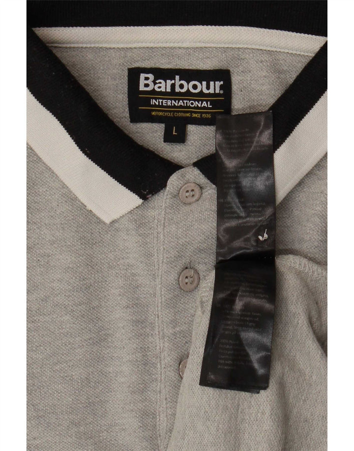 Camisa polo masculina Barbour grande algodão colorblock cinza