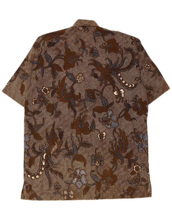 Camisa masculina vintage de manga curta XL marrom floral