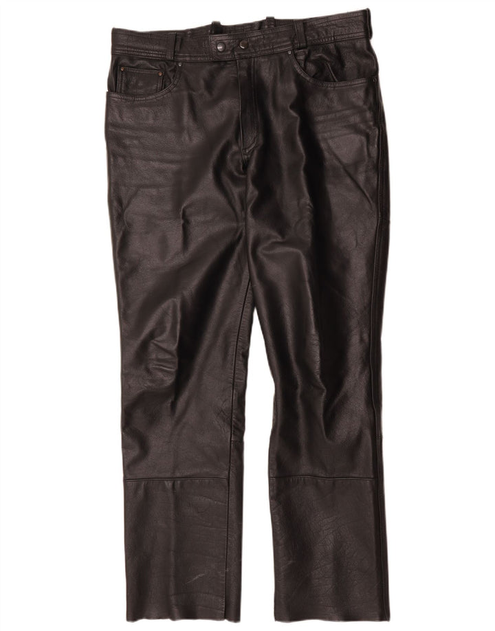 Calça Louis masculina reta de couro W34 L30 preta