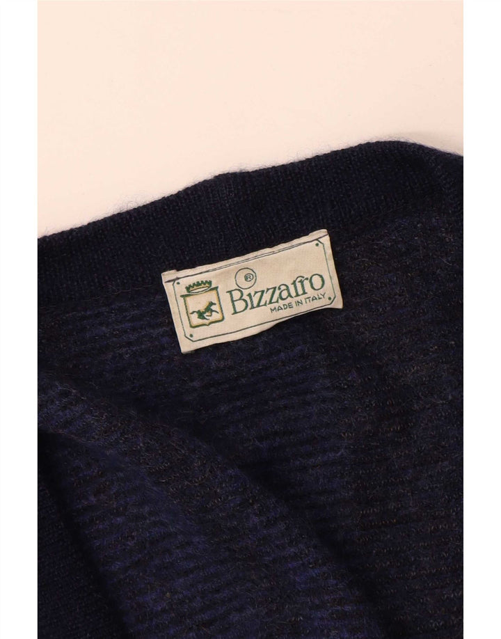Suéter cardigã masculino Bizzarro XL de lã listrada azul marinho