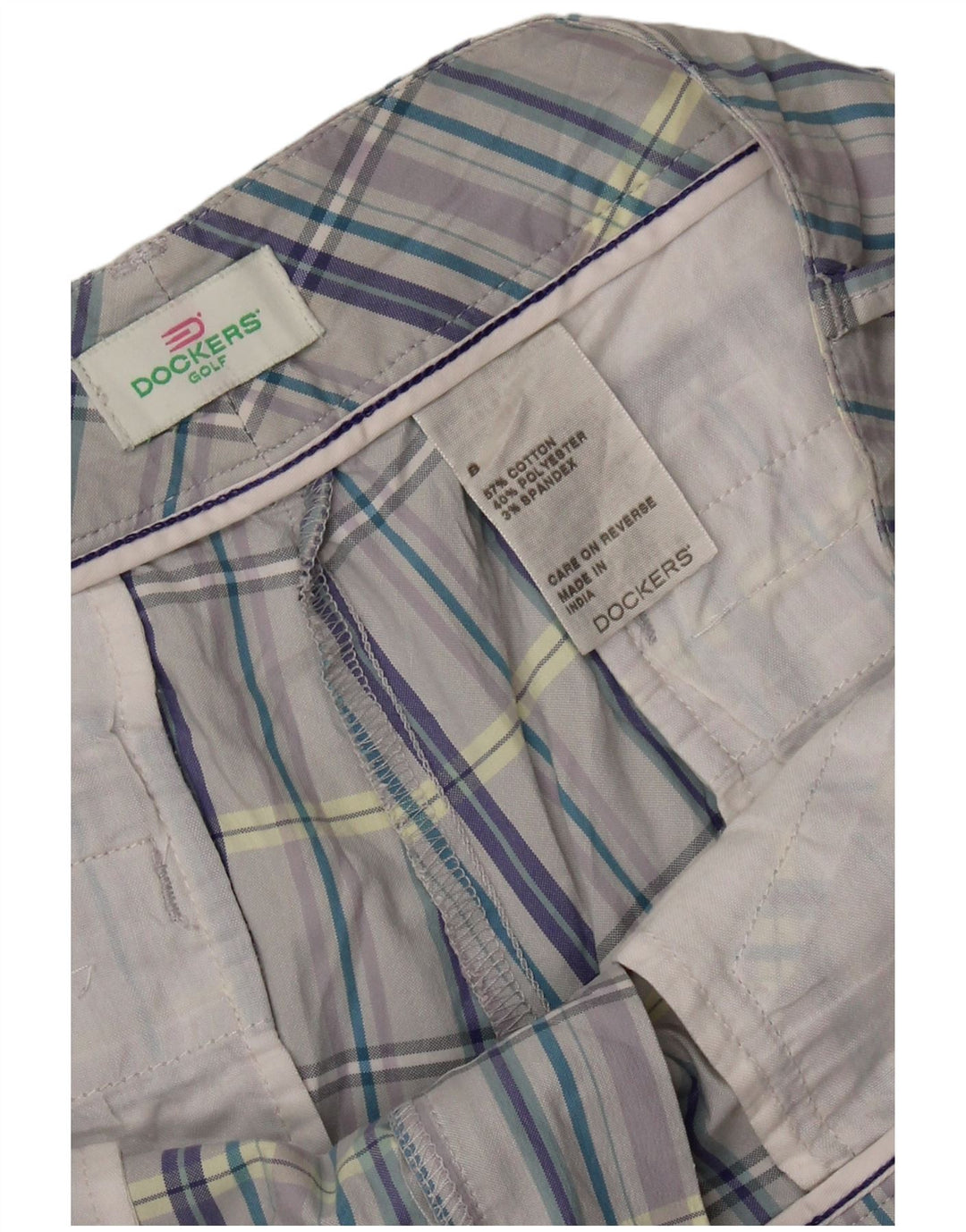 DOCKERS Shorts feminino casual US 8 médio W34 cinza xadrez algodão