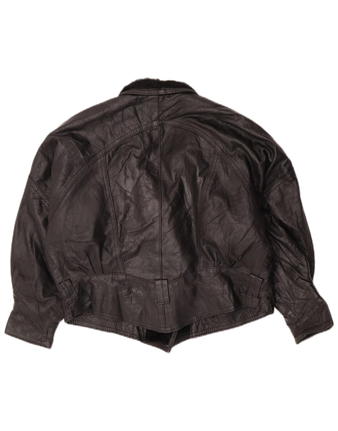 Jaqueta de couro feminina vintage UK 14 grande preta
